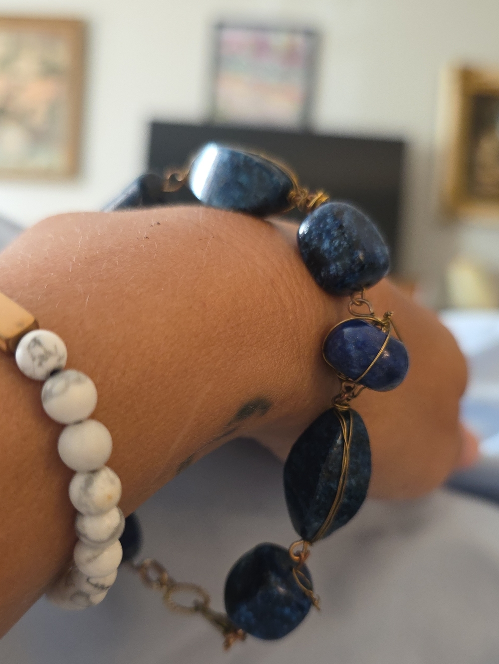 Cleared Hand-polished (Me) Wrapped Deep Blue Indigo AA Semi-precious Men's